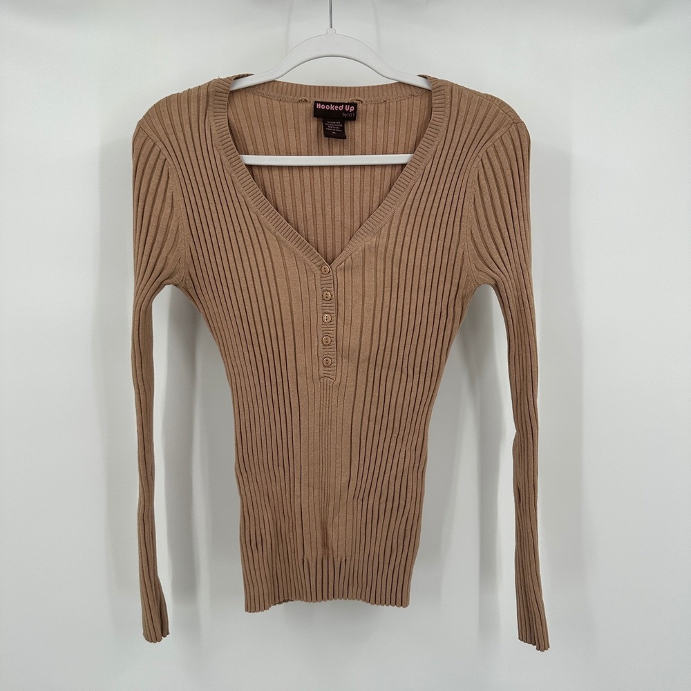 Womens Y2K Preppy Ribbed Sweater Top Sz XL Minimalist Neutral Soft Girl Academia